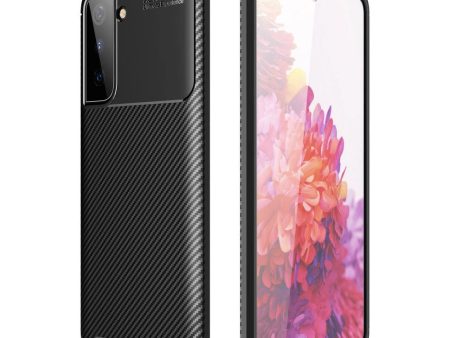 Samsung Galaxy S21 Carbon Fiber Fleksibelt Plastik Cover - Sort on Sale