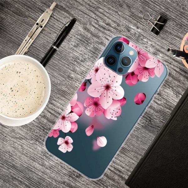 iPhone 13 Pro Fleksibel Gennemsigtig Plastik Cover - Gennemsigtig   Lyserøde Blomster on Sale