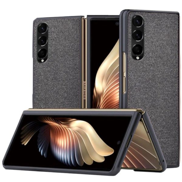 Samsung Galaxy Z Fold3 5G Carbon Fiber Læderbetrukket Cover - Sort Hot on Sale