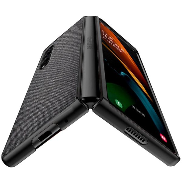 Samsung Galaxy Z Fold3 5G Carbon Fiber Læderbetrukket Cover - Sort Hot on Sale