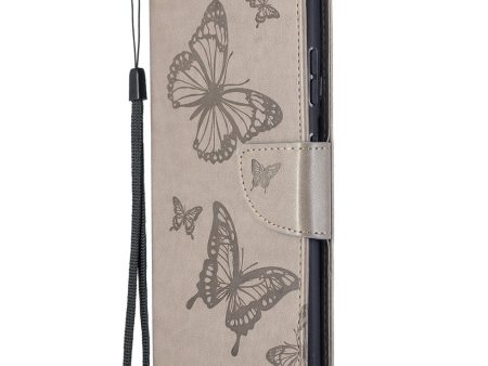 Samsung Galaxy S21 Ultra Læder Cover m. Pung - Sommerfugle Imprint - Grå Online now