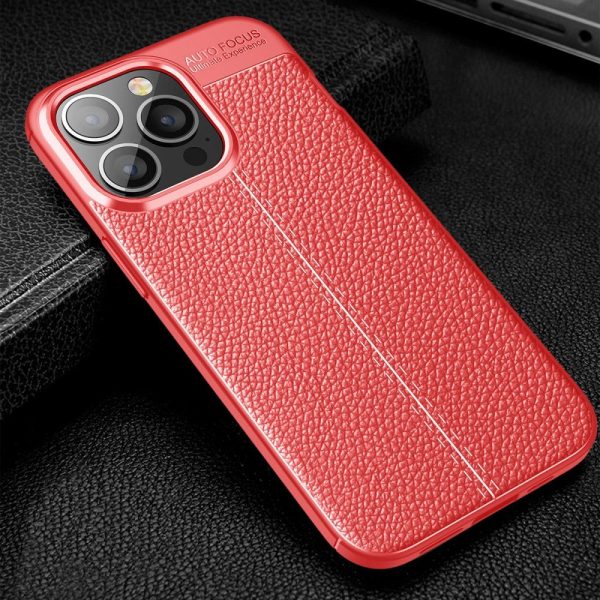 iPhone 13 Pro Fleksibelt Plastik Cover Litchi Tekstur - Rød on Sale