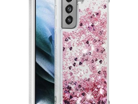 Samsung Galaxy S21 FE (5G) Gennemsigtigt Glimmer Cover - Pink Hjerter For Cheap