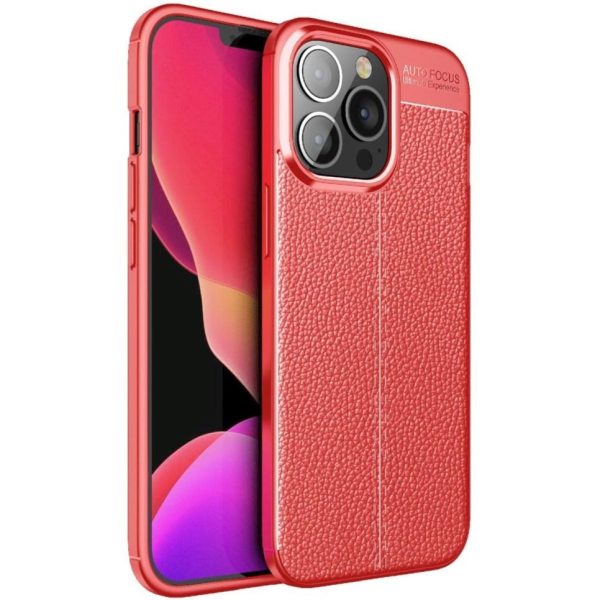 iPhone 13 Pro Fleksibelt Plastik Cover Litchi Tekstur - Rød on Sale