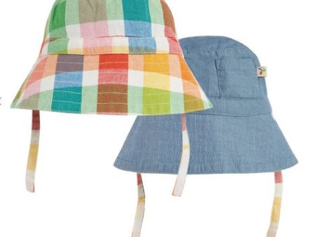 Frugi Haydon Sun Hat Rainbow Check Chambray, Reversible Cheap