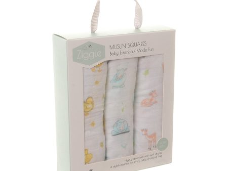 Ziggle Muslin Squares 3 Pack Cuddly Animals For Cheap