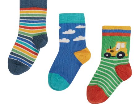 Frugi Little Socks 3Pack, Fjord Green Tractor Online