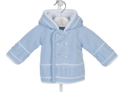 Hooded Knitted Pram Jacket Blue Online Sale