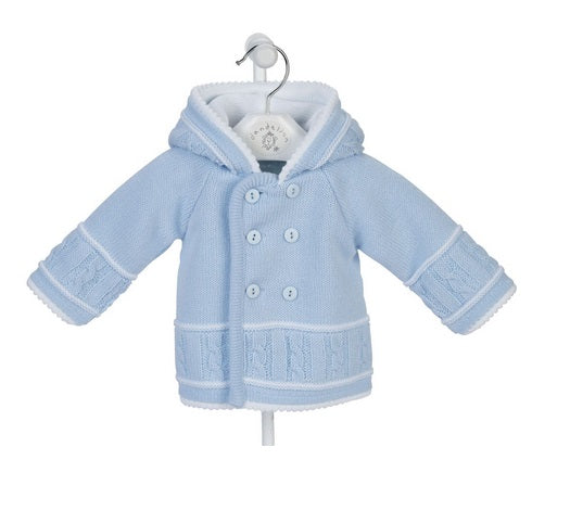 Hooded Knitted Pram Jacket Blue Online Sale