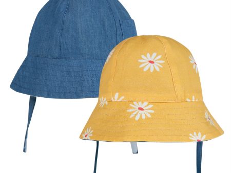 Frugi Helen Reversible Sun Hat Chambray Bumblebee Online Sale