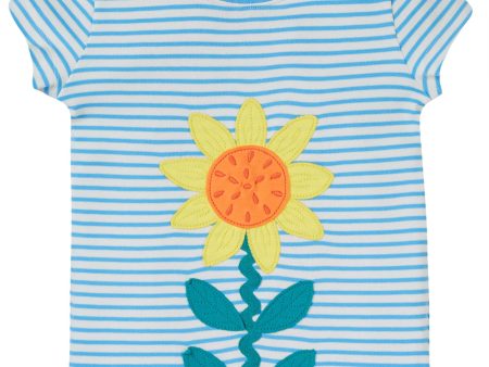 Frugi Camille Applique T Shirt Stripe Echinacea Sale