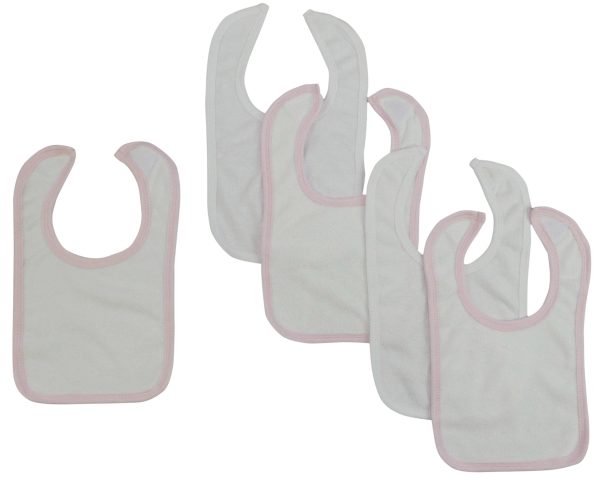 White Bib With Pink Trim and White Trim (Pack of 5) on Sale