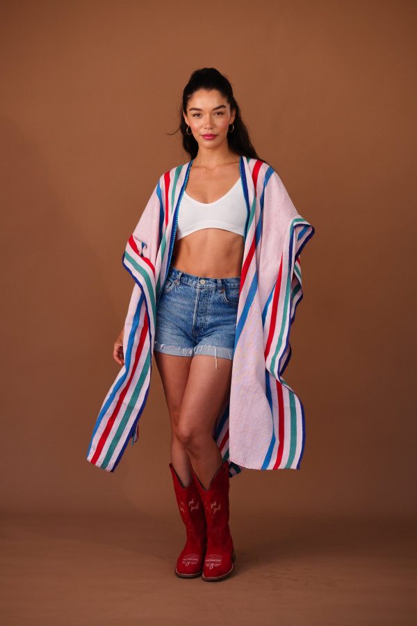 PONCHO    RED + BLUE For Cheap