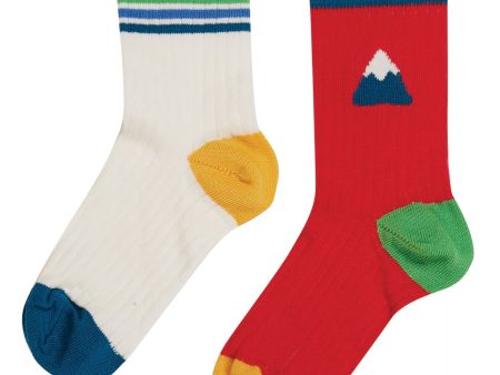 Frugi Raleigh Rib Socks, 2 Pack Red Mountain Sale