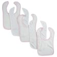 White Bib With Pink Trim and White Trim (Pack of 5) on Sale