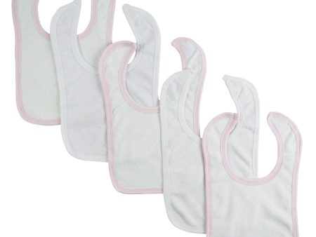 White Bib With Pink Trim and White Trim (Pack of 5) on Sale