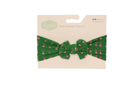 Ziggle Top Bow Turban Headband Green Reindeer on Sale