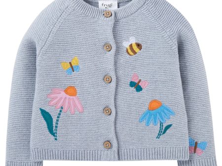 Frugi Colby Cardigan Grey Marl Flowers Cheap