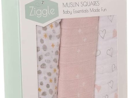 Ziggle Muslin Squares 3 Pack Dusky Pink Online