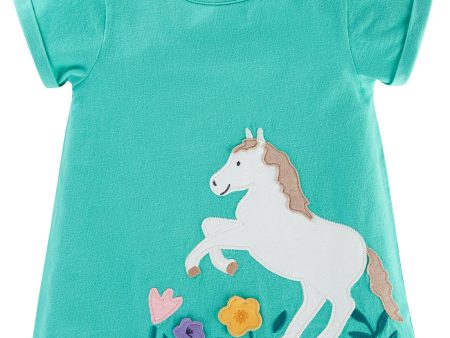 Frugi Lizzie Applique Top Pacific Aqua Horse Online