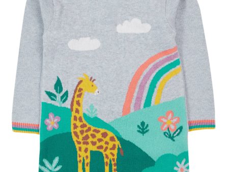 Frugi Kiera Knitted Dress Grey Marl Giraffe Discount