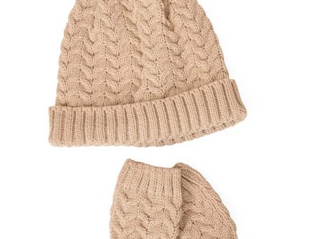 Baby Knitted Ski Hat with Mittens Set, Natural Cheap