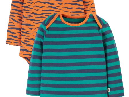 Frugi Super Special 2 Pack Bodysuits tiger   Iguana Stripes For Sale