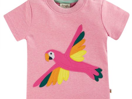 Frugi Little Creature T-Shirt Pink Marl Macaw Online now