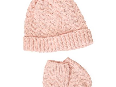 Baby Knitted Ski Hat with Mittens Set, Pink on Sale