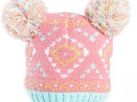 Baby Jacquard Knit Double Pom Pom Hat, Pink Online Hot Sale