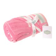 Baby Blanket Pink and Green Stripes For Sale