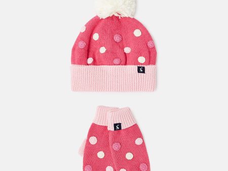 Joules Bella Knitted Hat and Mitten Set Bright Pink Online now