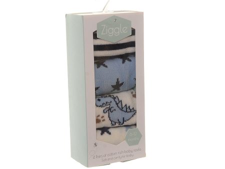 Ziggle Boxed Sock Dino & Stars 4 pairs For Sale