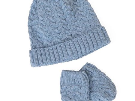 Baby Knitted Ski Hat with Mittens Set, Blue Online Sale