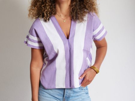 CABO STRIPE V-NECK    LILAC Sale