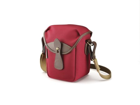 72 Camera Bag - Burgundy Canvas   Chocolate Leather For Sale