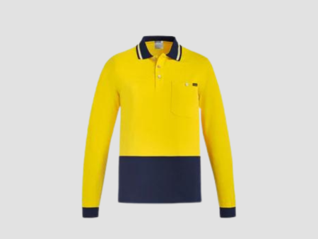 YELLOW NAVY HI VIS COTTON LONG SLEEVE POLO Online Hot Sale